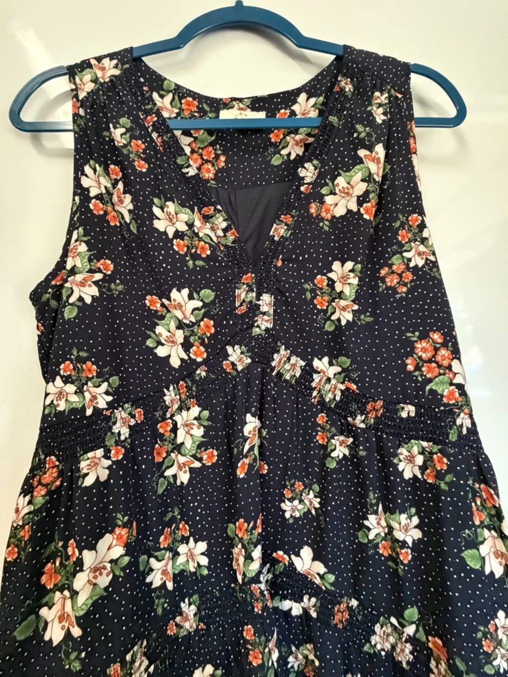 entro Black Floral Tiered Summer Dress‎ with White & Orange Blooms
